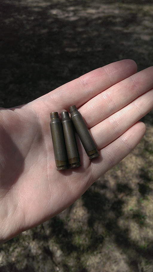 A handful of Brown Bear .223 steel casings used in the testing.